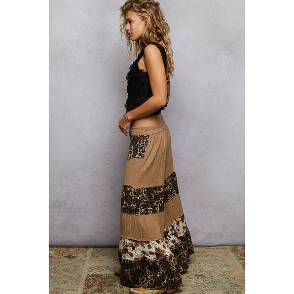 Pol Double Gauze Animal Print Patch work Wide Leg Pants - Picture 2 of 5